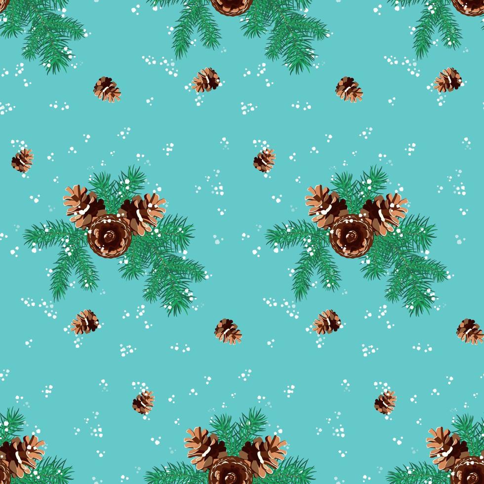 Seamless winter with pinecone, pine branches and snow christmas pattern vector