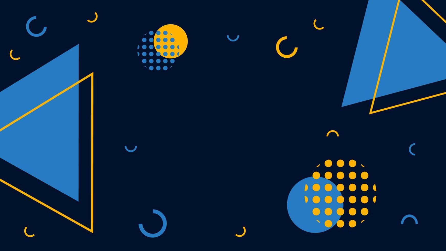 blue memphis vector with geometric shapes on dark background suitable for banner, layout, wallpaper, desktop, flyer.