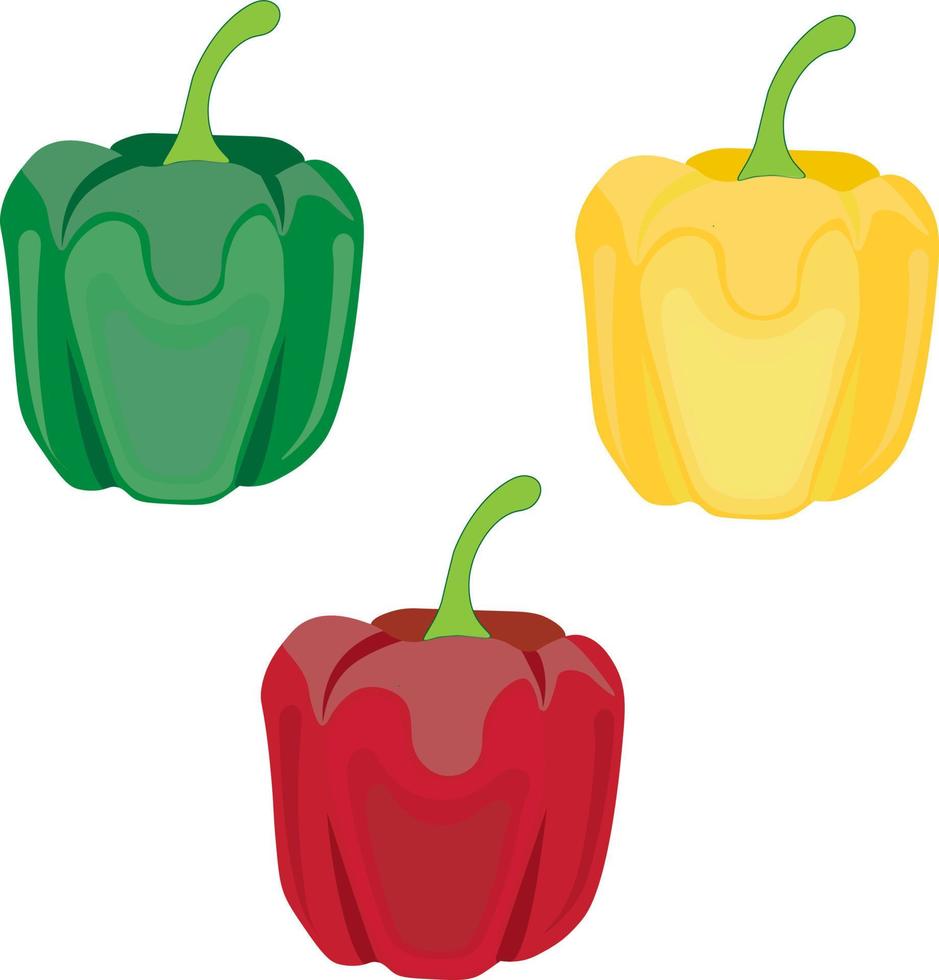 sweet pepper, red, green, yellow paprika, isolated on white background, clipping path, full depth of field vector