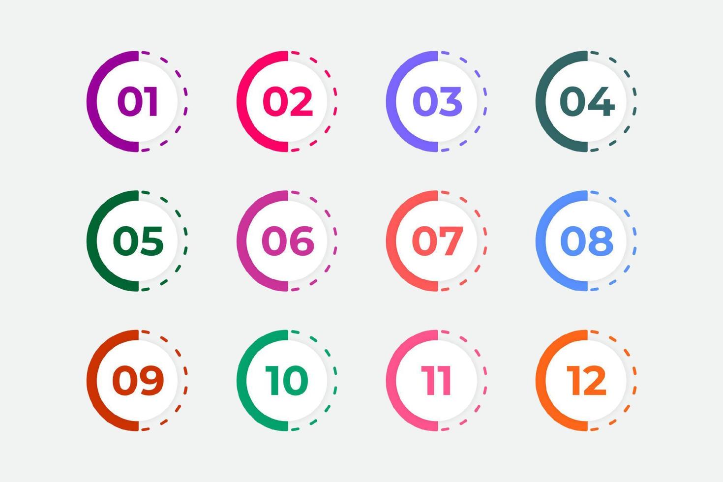 Bullet Points Numbers from One to Twelve vector