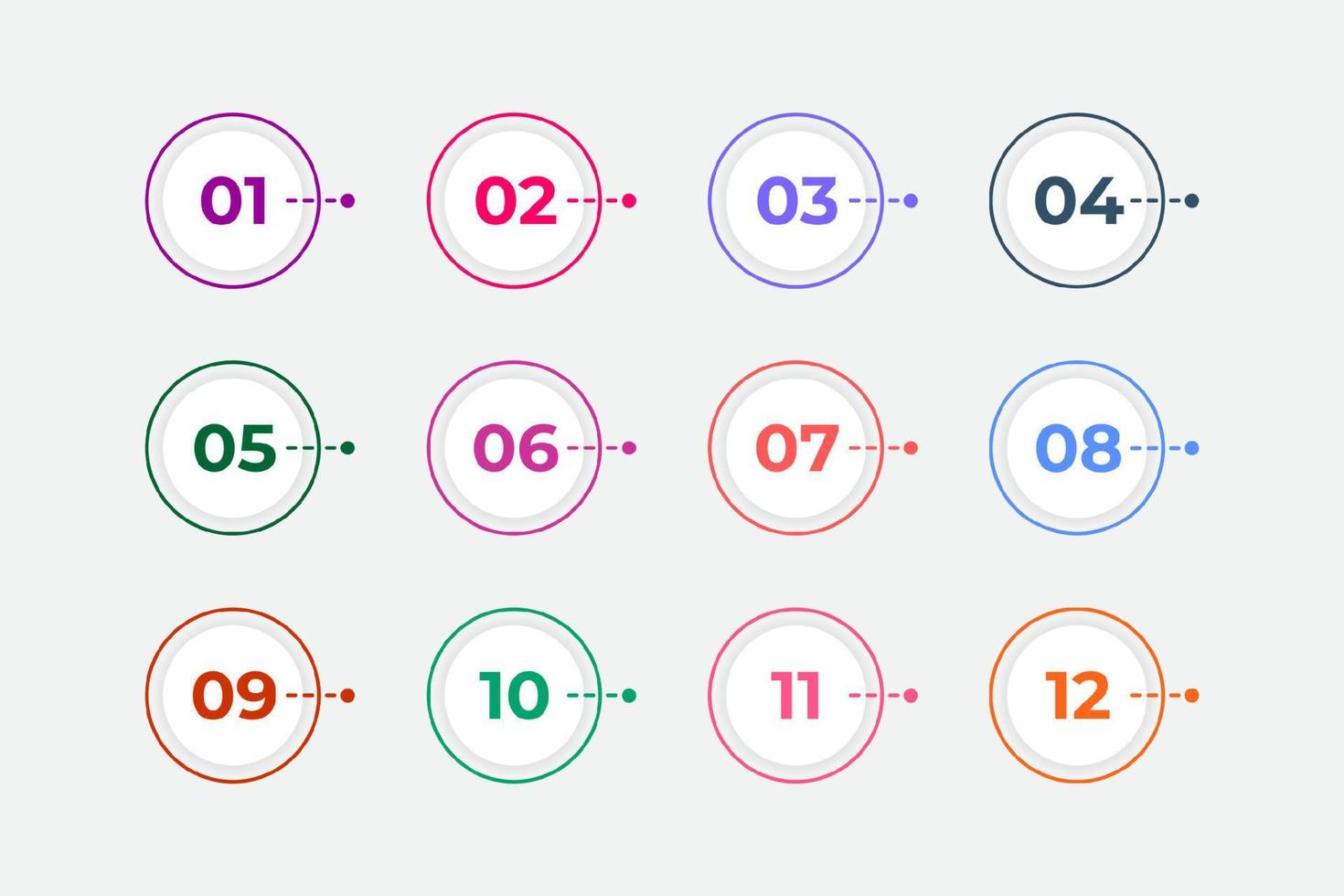 Bullet Points Numbers from One to Twelve vector