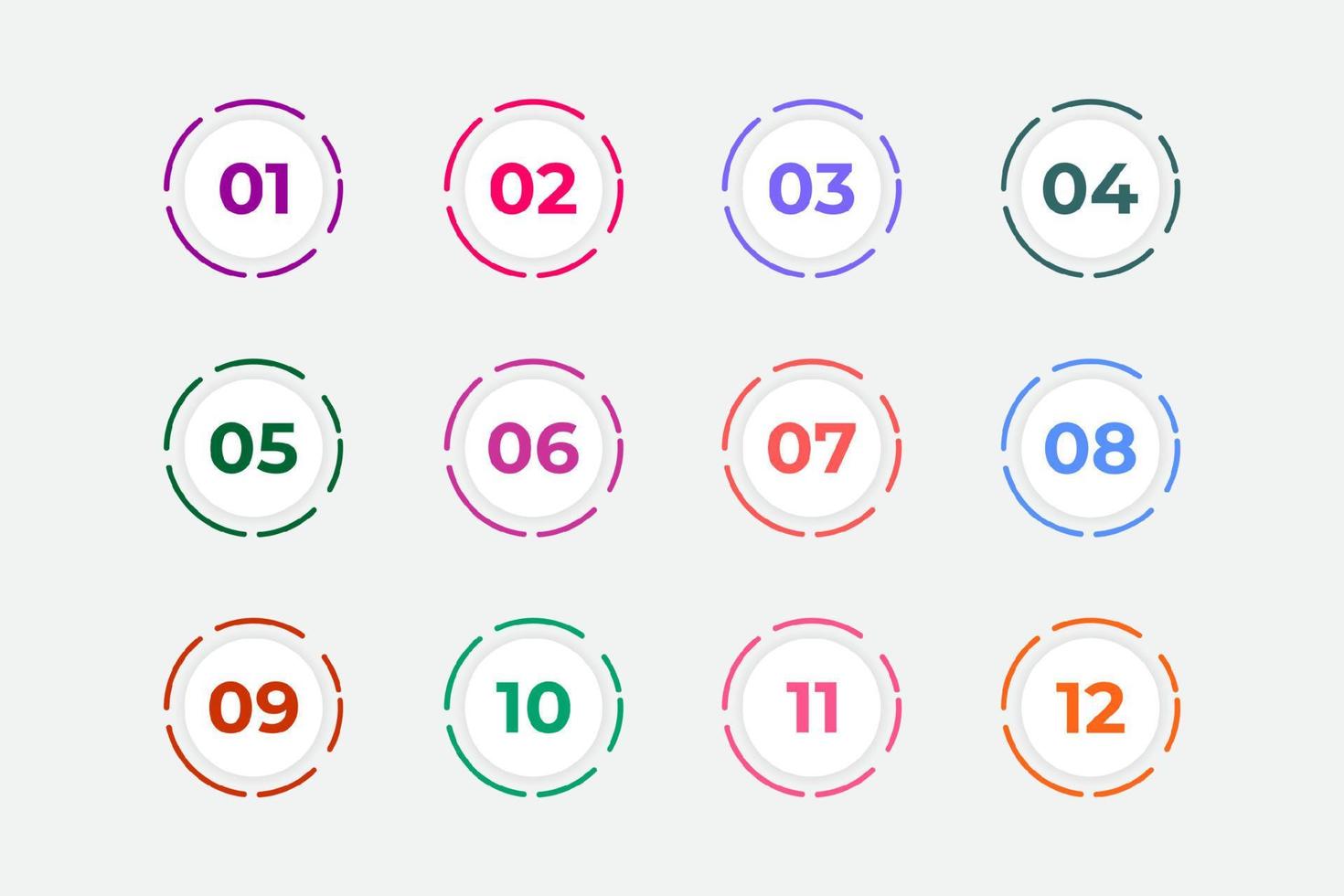 Bullet Points Numbers from One to Twelve vector