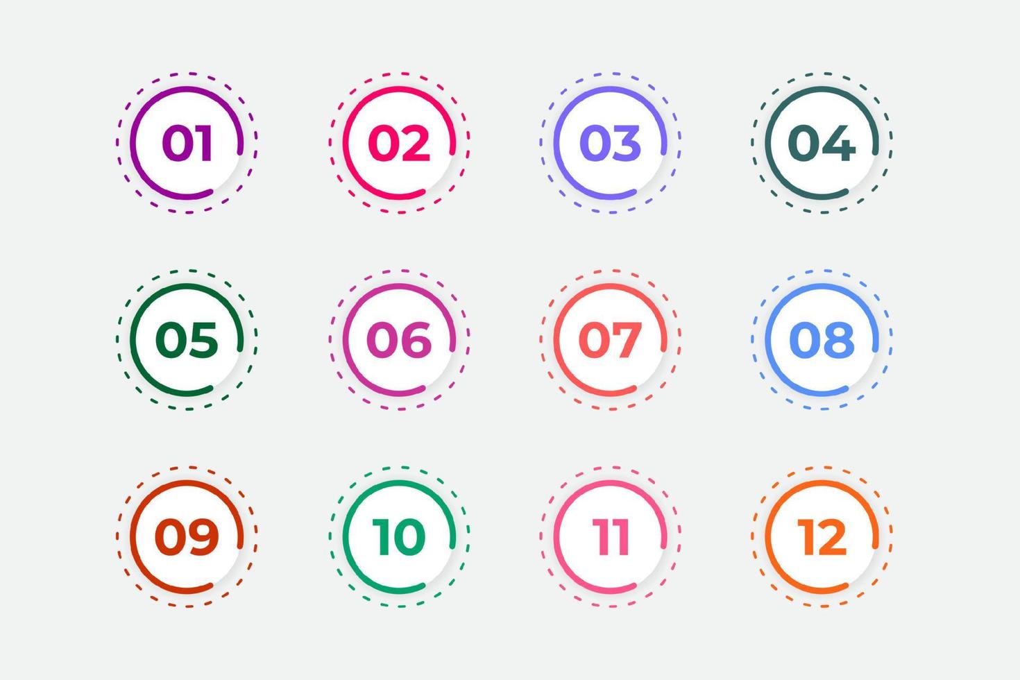 Bullet Points Numbers from One to Twelve vector