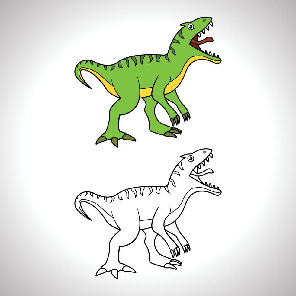 Cute dinosaur cartoon with line art, dinosaur for coloring book with color less drawing icon. vector