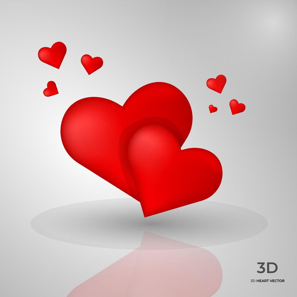 Red hearts realistic 3d icons vector illustration.