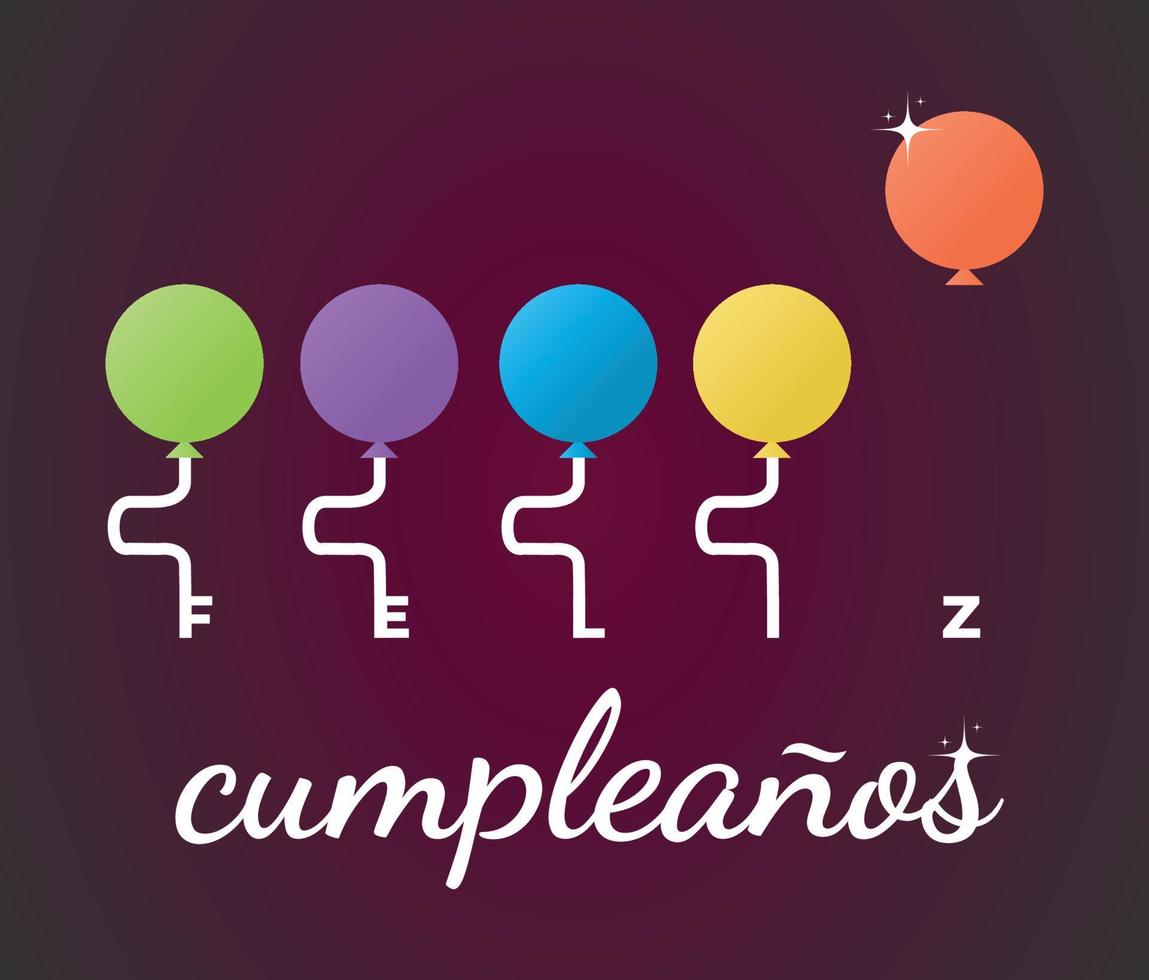 Happy birthday in spanish, feliz cumpleanos illustration with colorful balloons for greeting or invitation cards templates. vector