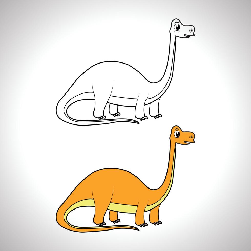 Cute dinosaur cartoon with line art, dinosaur for coloring book with color less drawing icon. vector