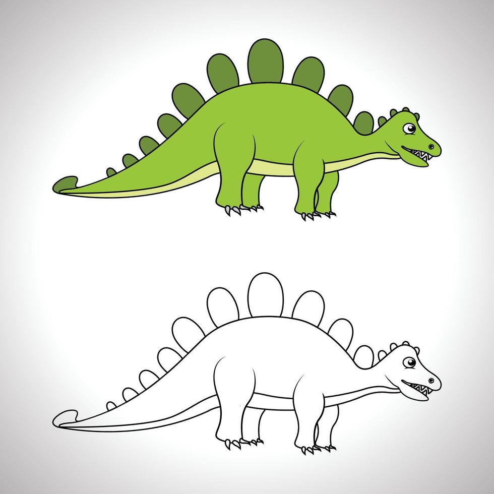 linda caricatura de dinosaurio con arte de línea, dinosaurio para colorear libro con icono de dibujo sin color. vector