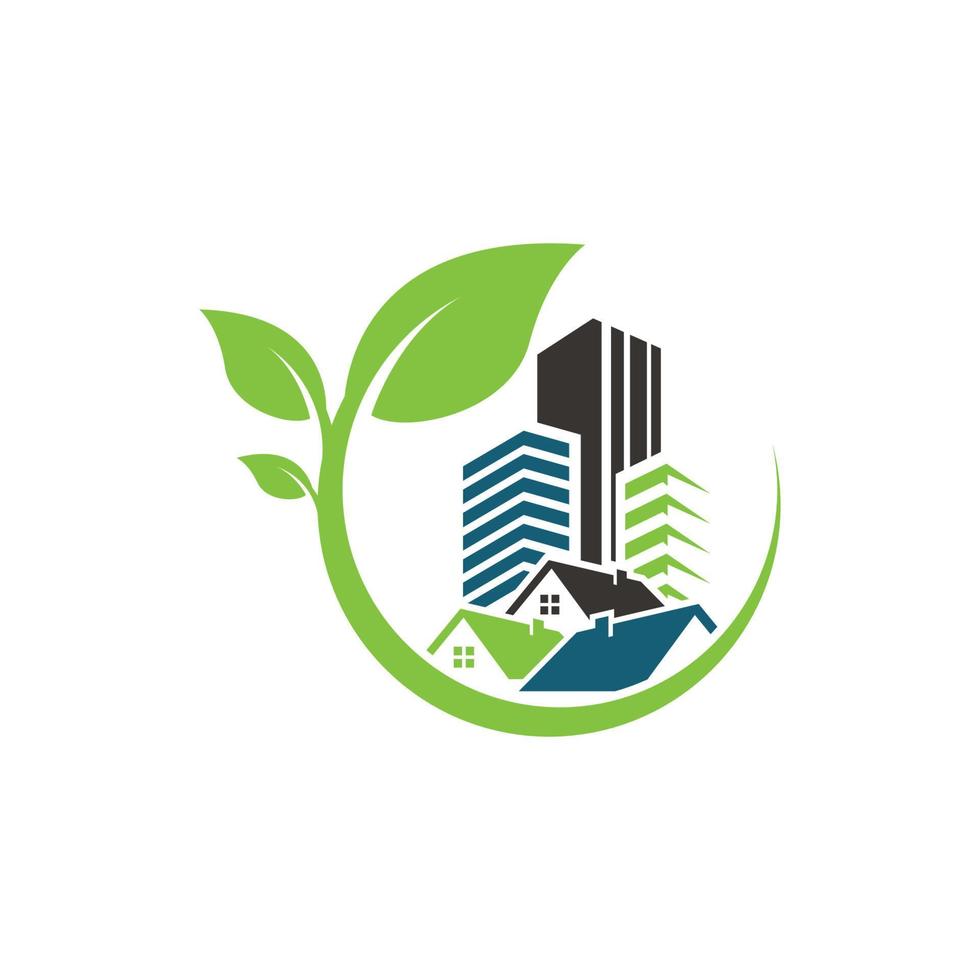 vector de diseño de logotipo de entorno de construcción de hoja verde