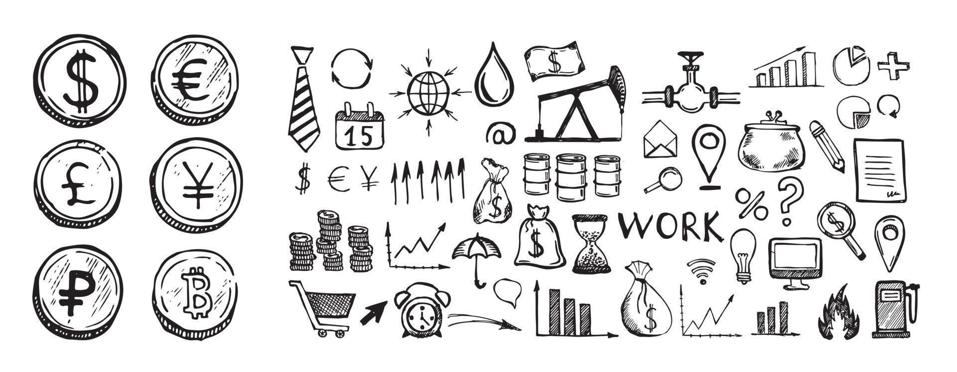 Hand drawn business symbols. Management concept with Doodle design style. vector