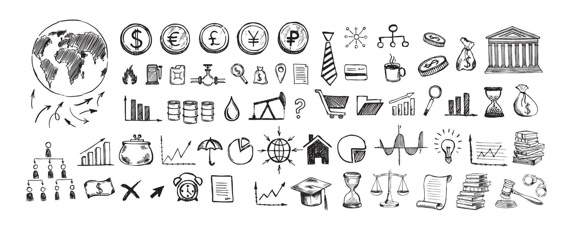 Hand drawn business symbols. Management concept with Doodle design style. vector