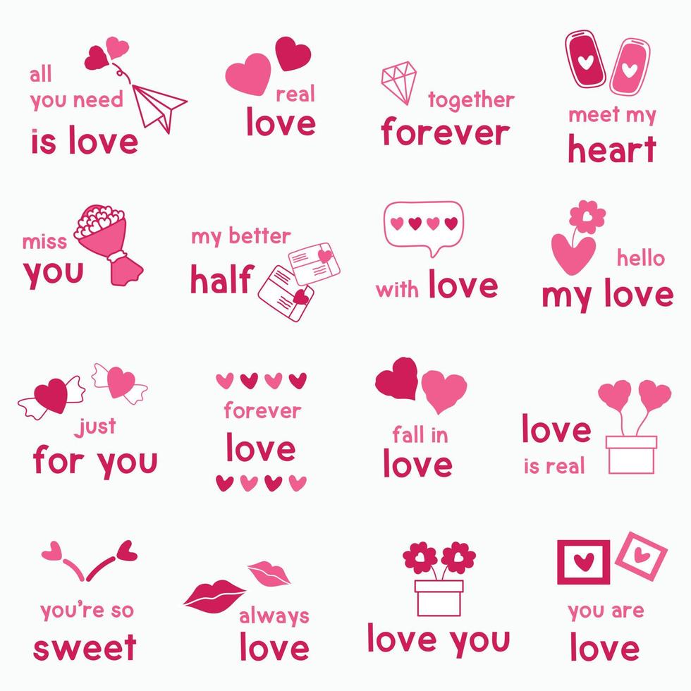 conjunto de tipografía feliz día de san valentín para tarjetas de felicitación, regalos, pegatinas y más. vector