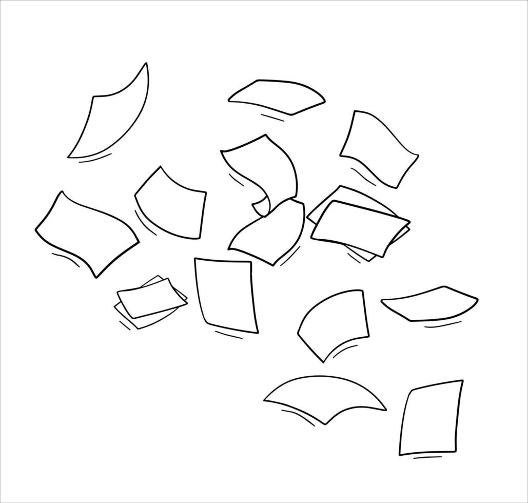 Paper files of documents fall down. Flying sheets. Blank sheet. vector