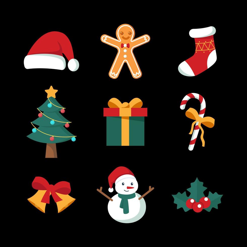 conjunto de iconos de feliz navidad plana vector