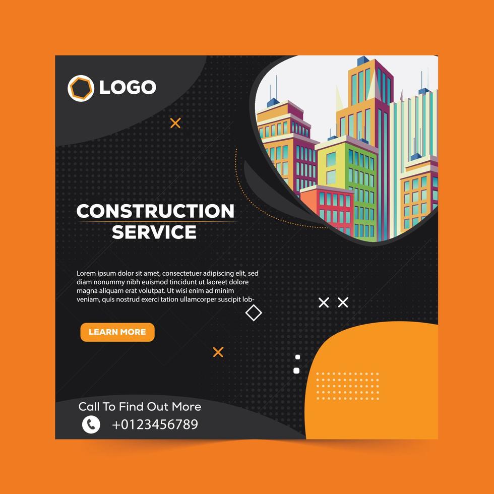 plantilla de banner de publicación de instagram de redes sociales de servicios de construcción vector
