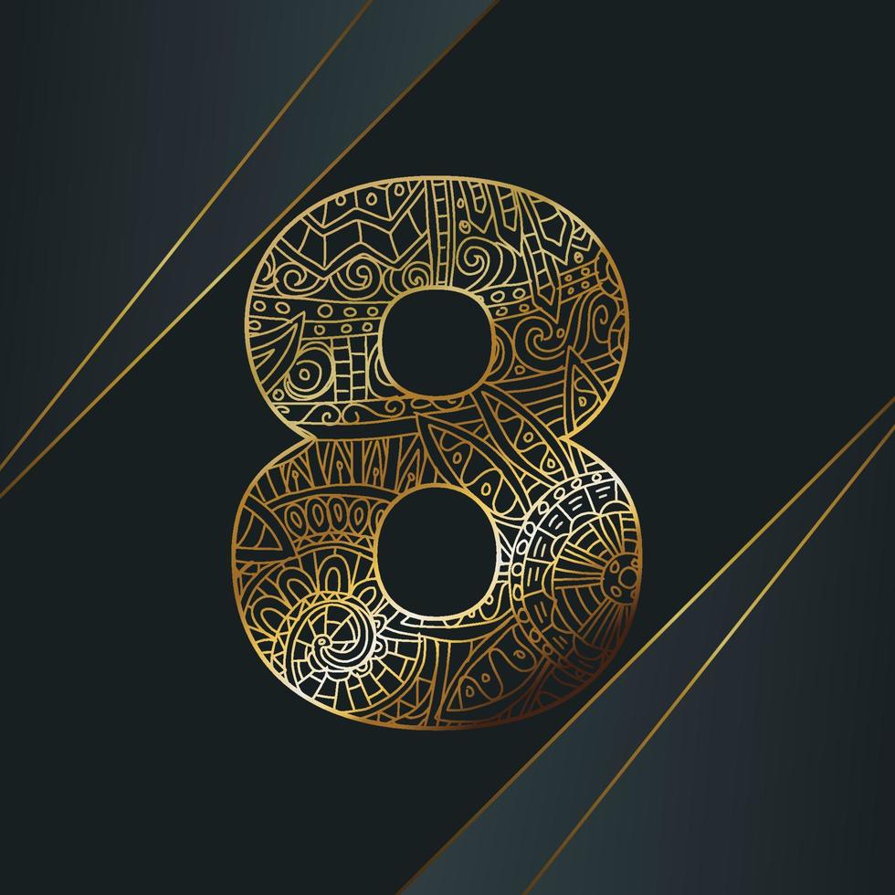 Mandala Ornamental Number Eight designs with a golden color. vector