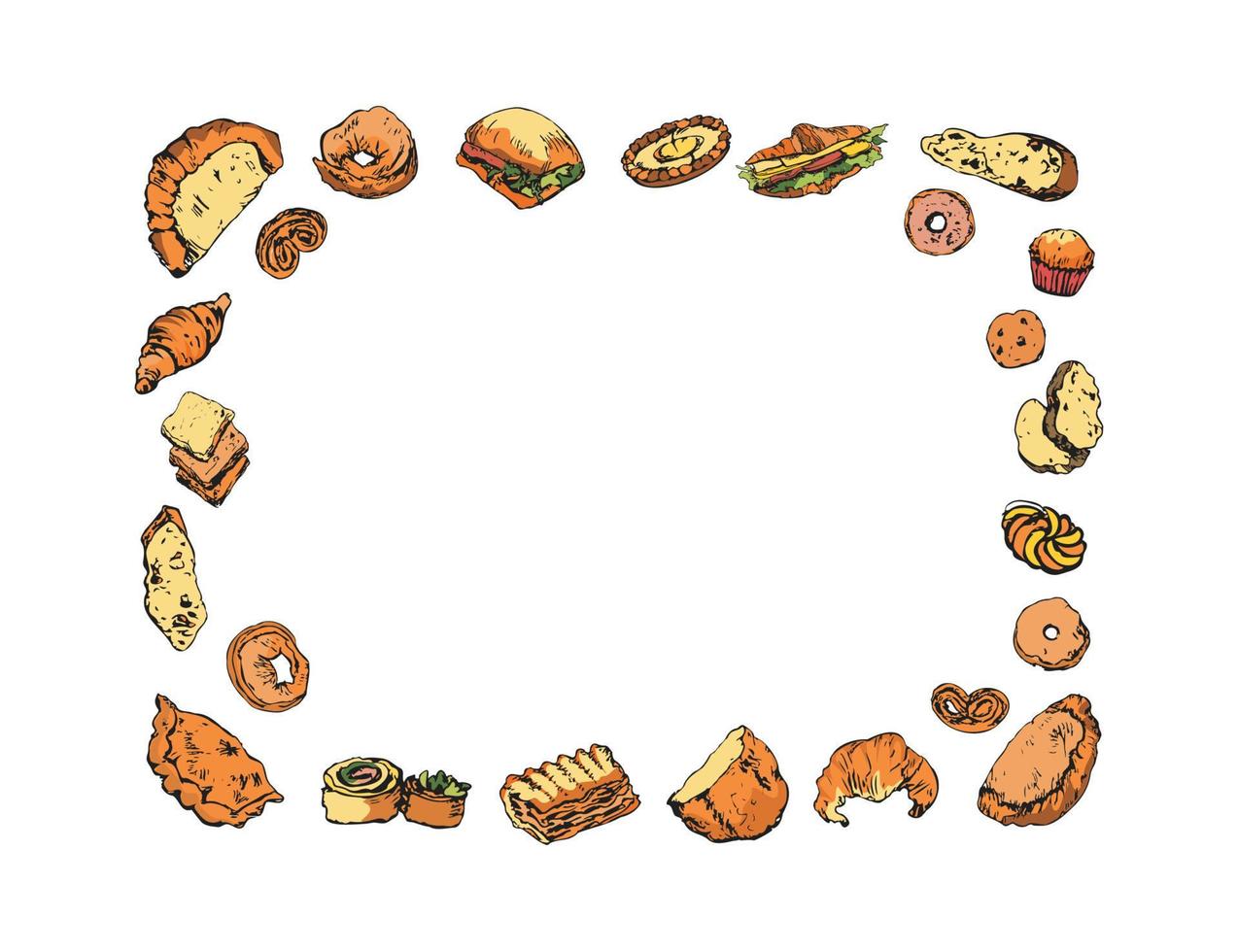 Rectangular Doodle Frame Made Of Bakery Items Bread Pastry Snacks rectangular-doodle-frame-made-of-bakery-items-bread-pastry-snacks