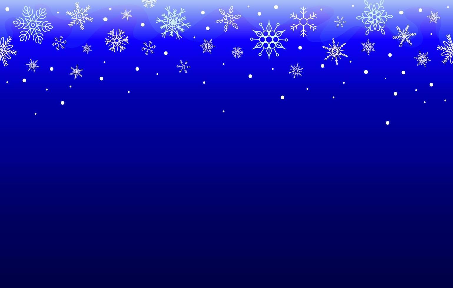 Falling snowflakes, seamless stripe, upper horizontal copy space element with dark blue gradient background. Endless design element for cards, banners, washi etc vector