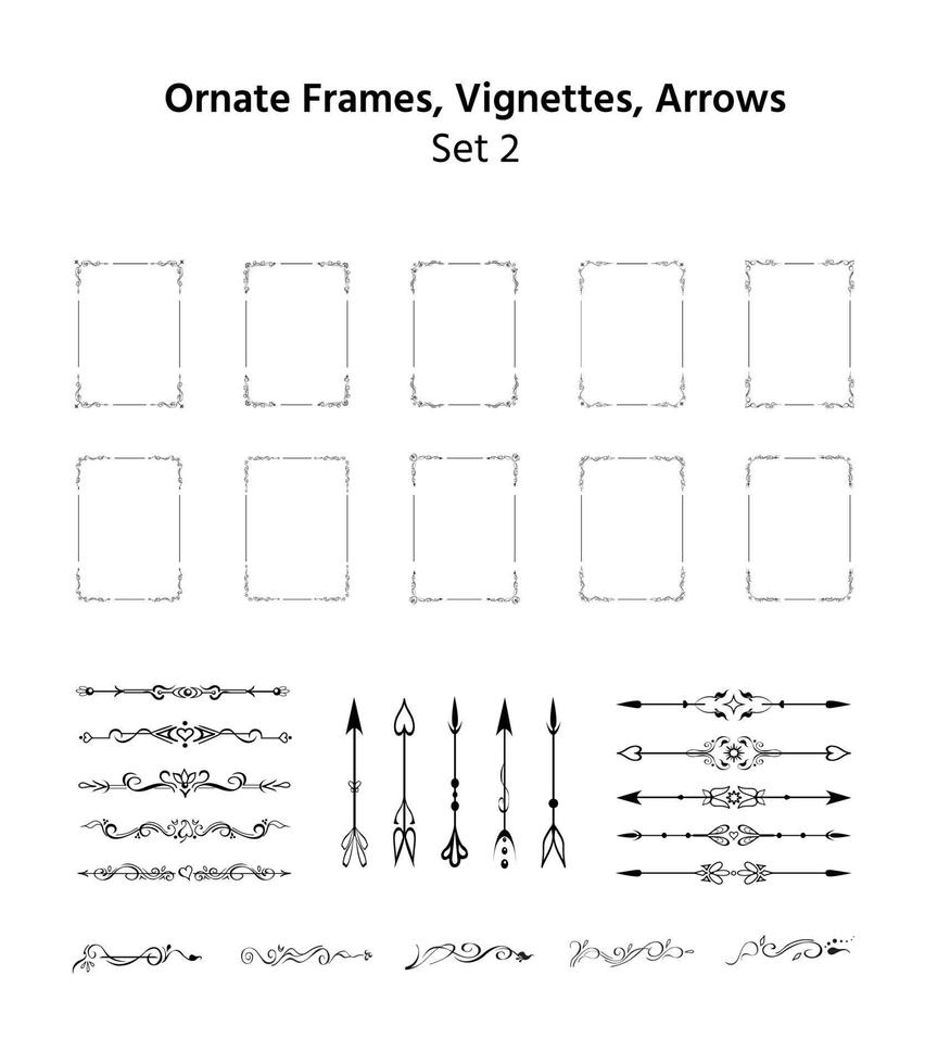 Set of sketchy frames, text dividers, calligraphic vignettes. Elegant retro lines, paragraph separators, and pointers. Romantic design elements for page decoration vector