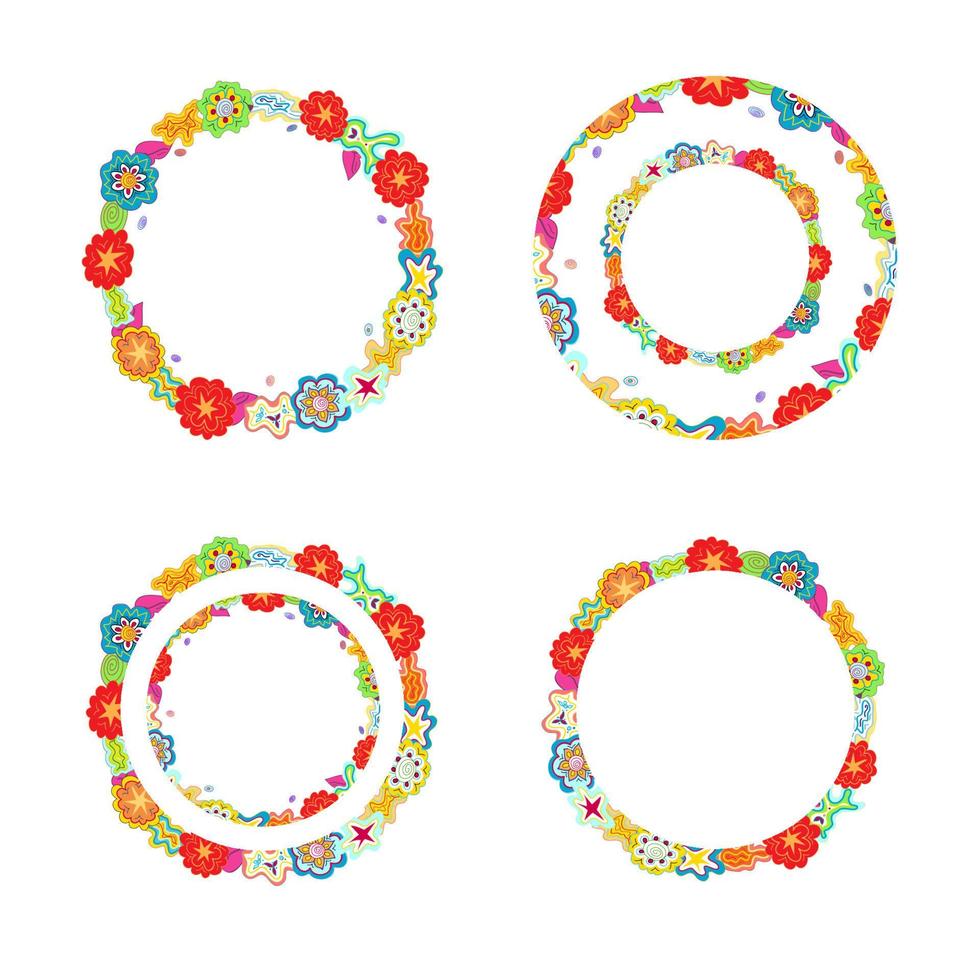 Hand-drawn multicolour doodle circular outlines, frames made of flower,  star, cloud shapes. Copy space child drawing. Editable tangle template,  boho ethnic design element, clipart for prints 15003552 Vector Art at  Vecteezy