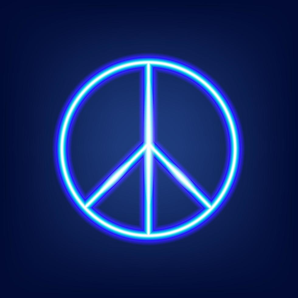 Glowing neon blue pacific, peace emblem on dark blue background. Beautiful modern design element for prints vector