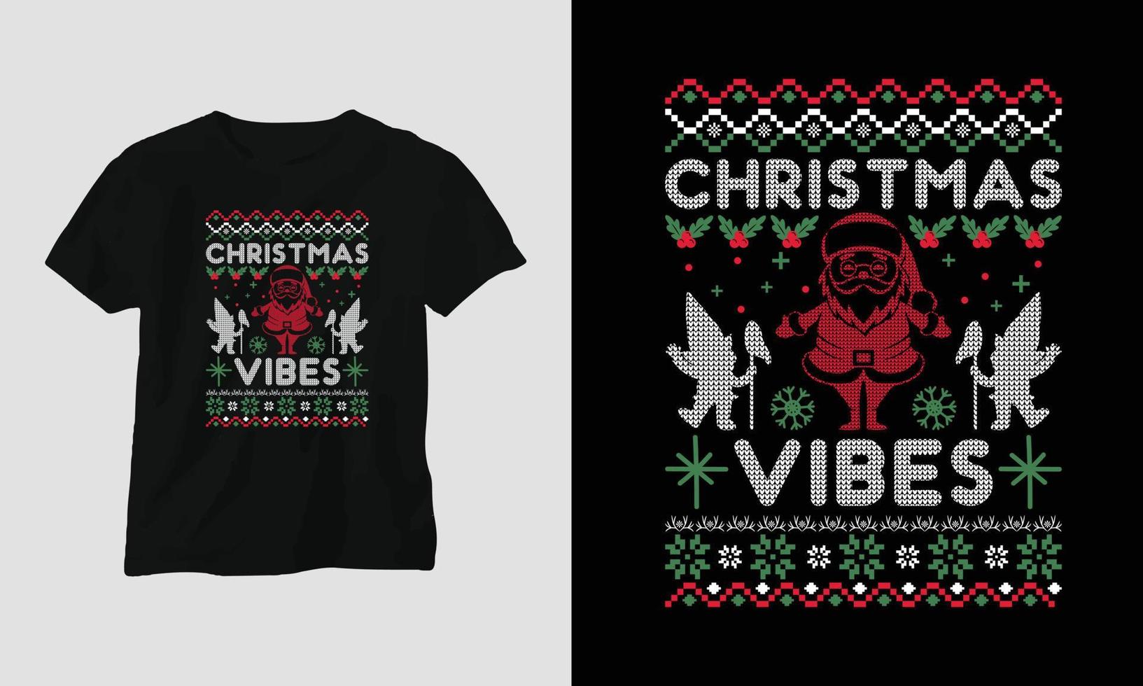 vibraciones navideñas - feo diseño de camiseta de estilo retro navideño vector