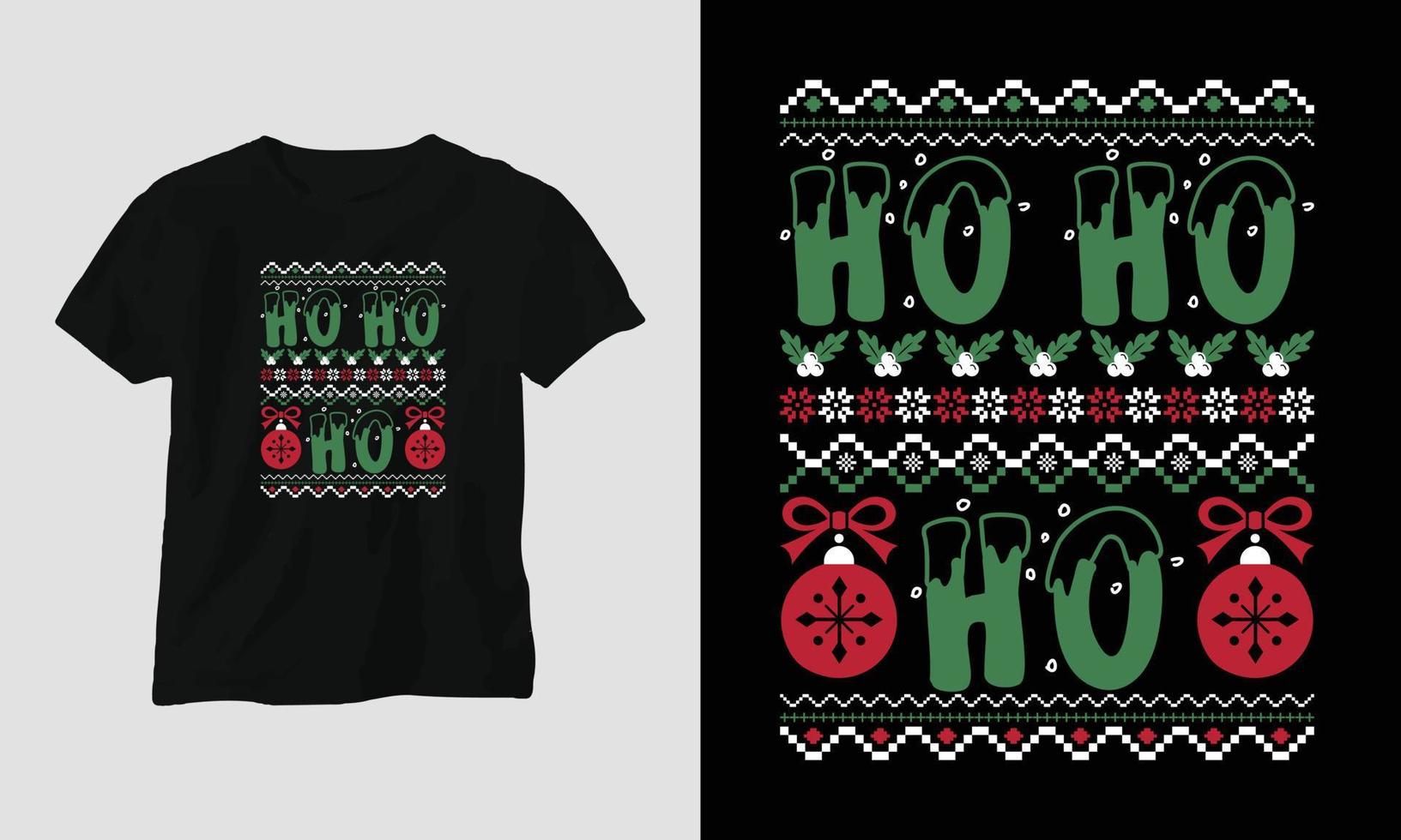 Ho ho ho - Ugly Christmas Retro style T-shirt Design vector