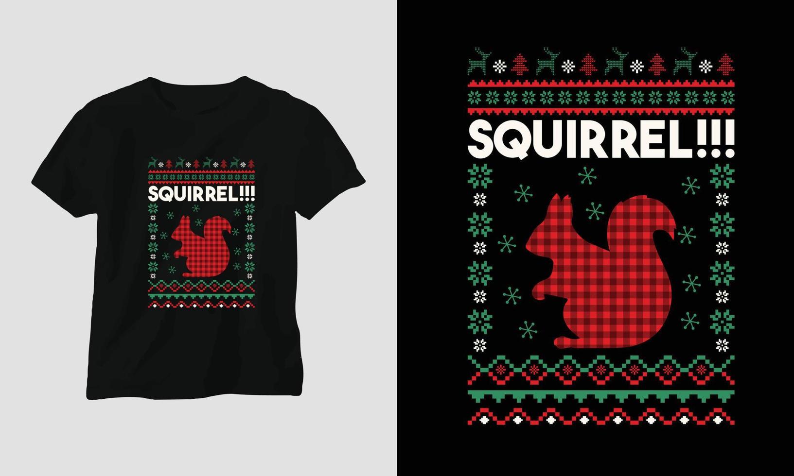 Squirrel - Ugly Christmas Retro style T-shirt Design vector
