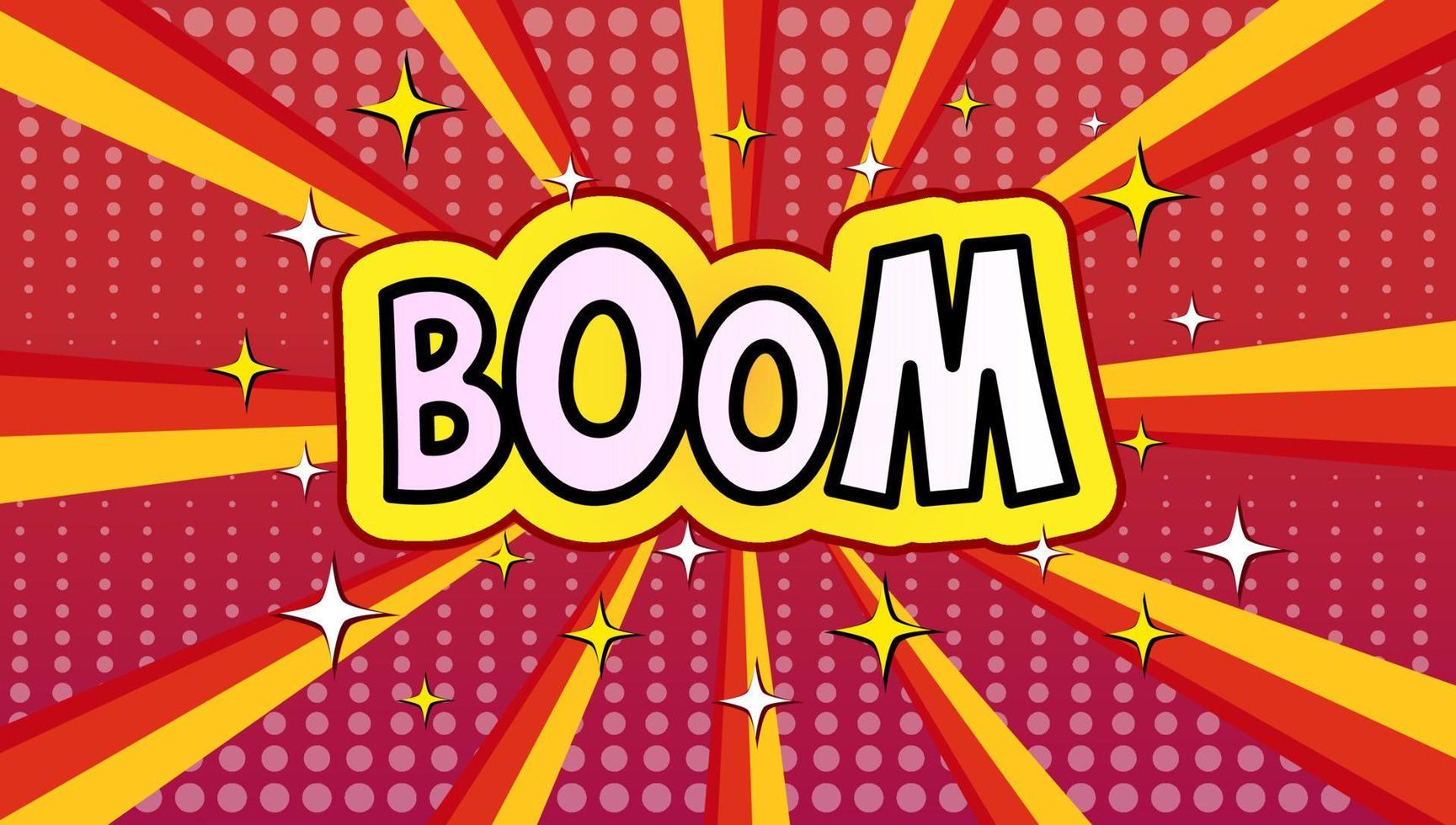 Boom lettering on red background. Vector illustration.