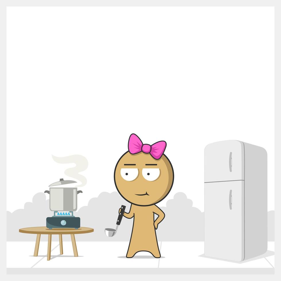 Girl in the kitchen preparing food vector