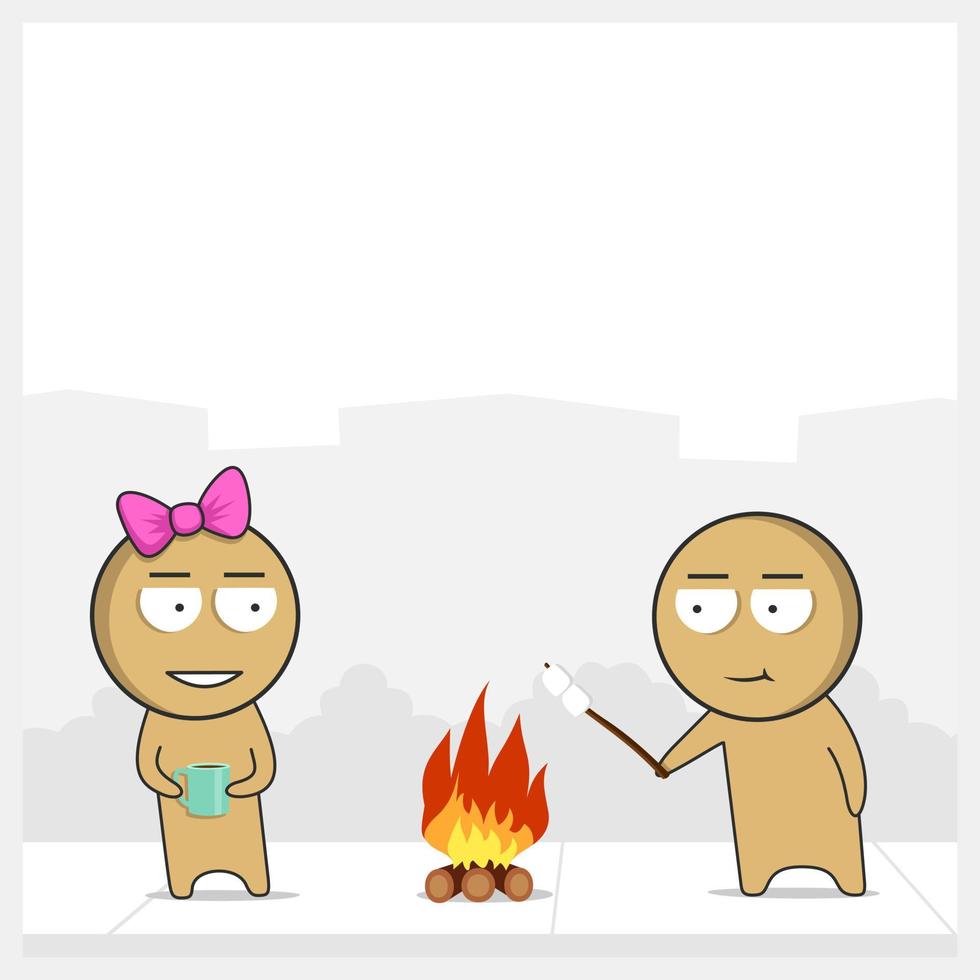 A guy and a girl are resting in nature behind a fire vector