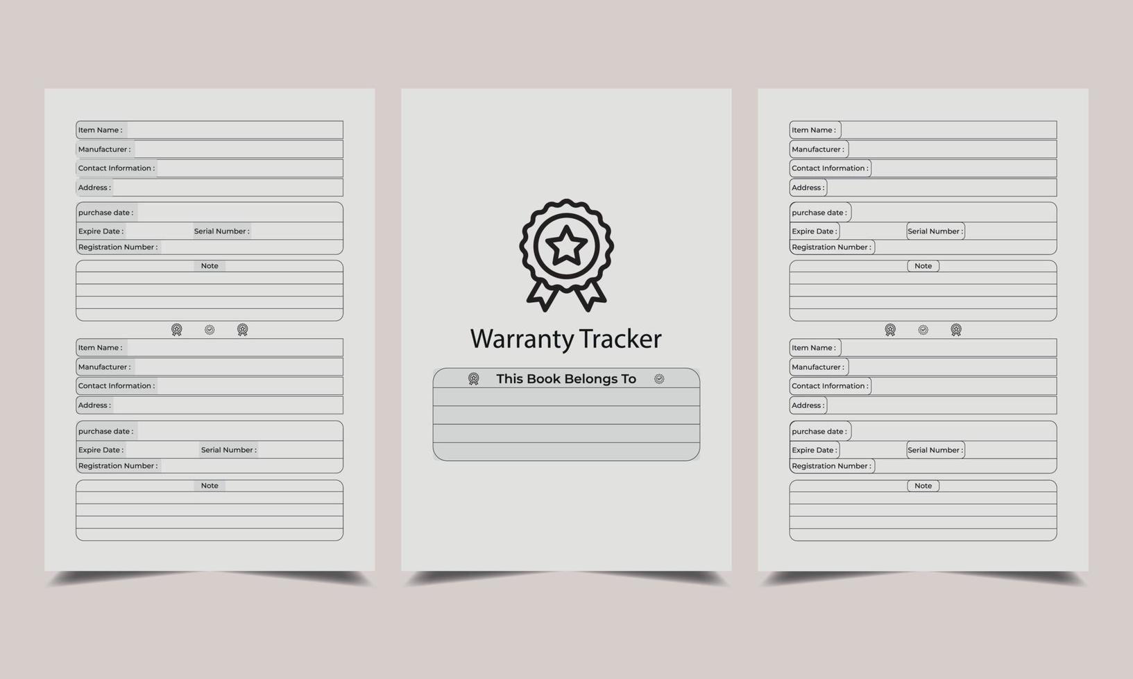 warranty tracker log book KDP Interior. Equipment Warranty Tracker. Guarantee Tracker. Warranty Reminder Tracker vector