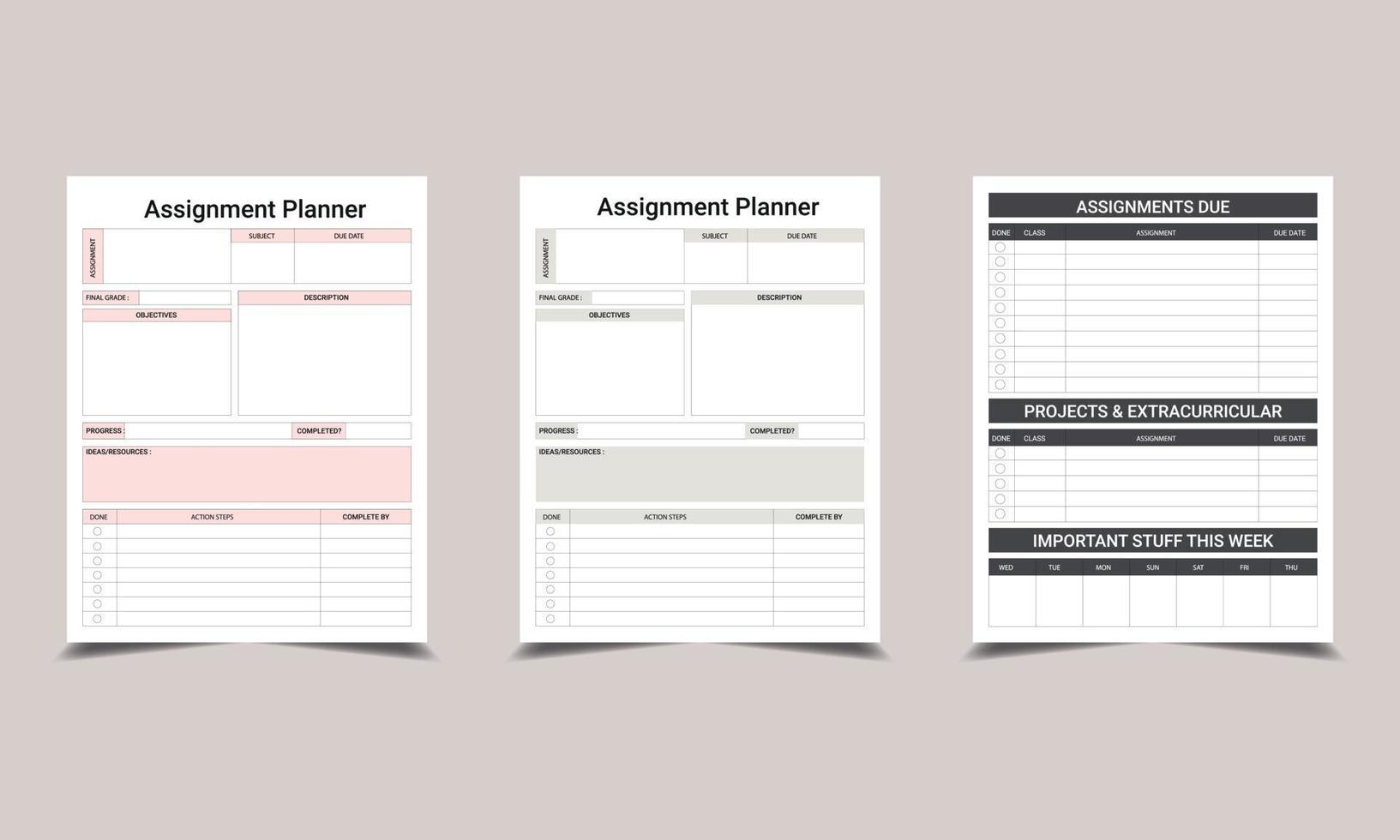 Assignment Planner. Lesson Planner Template Design. Assignment Planner Template vector