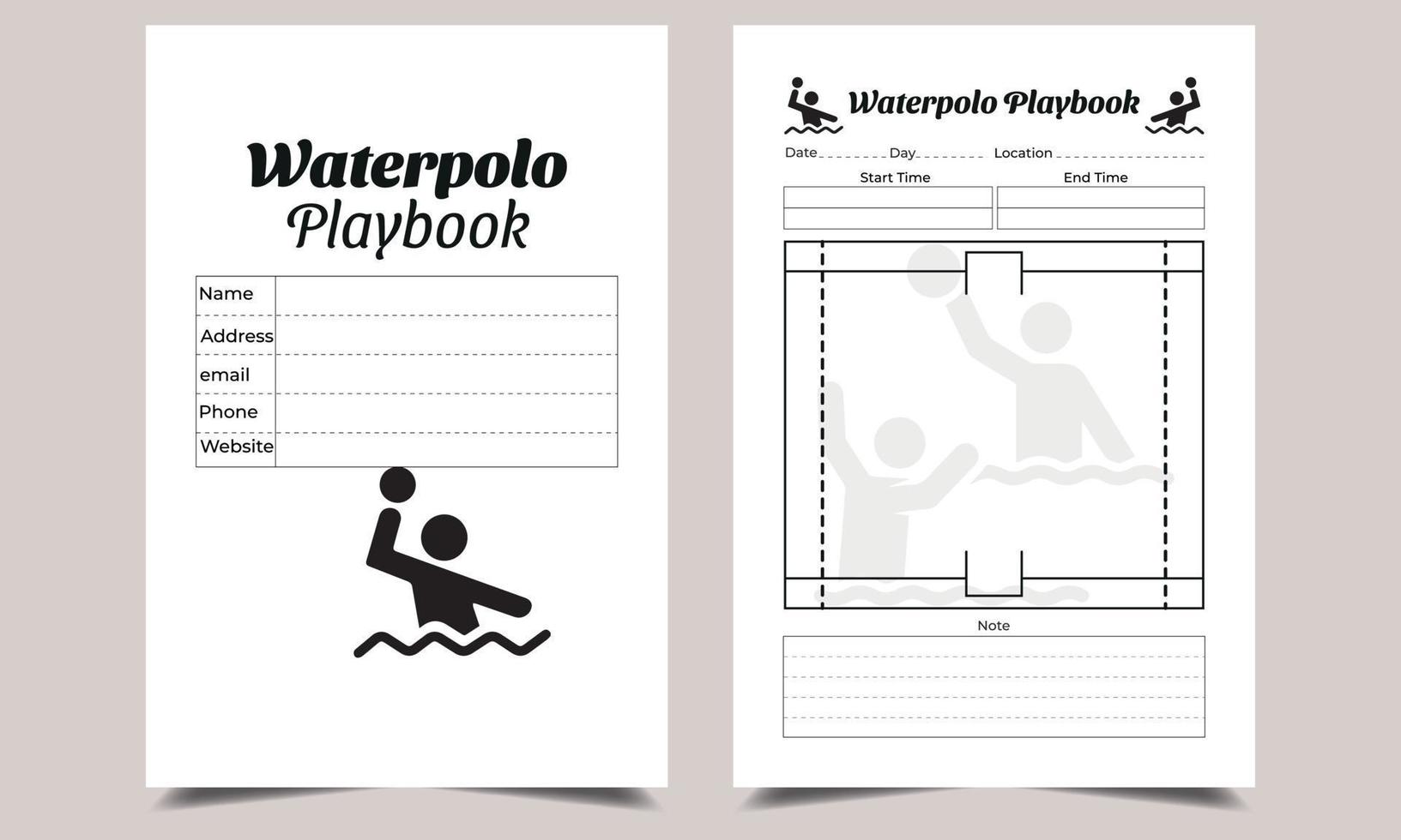 Waterpolo Playbook KDP Interior design. Printable logbook vector