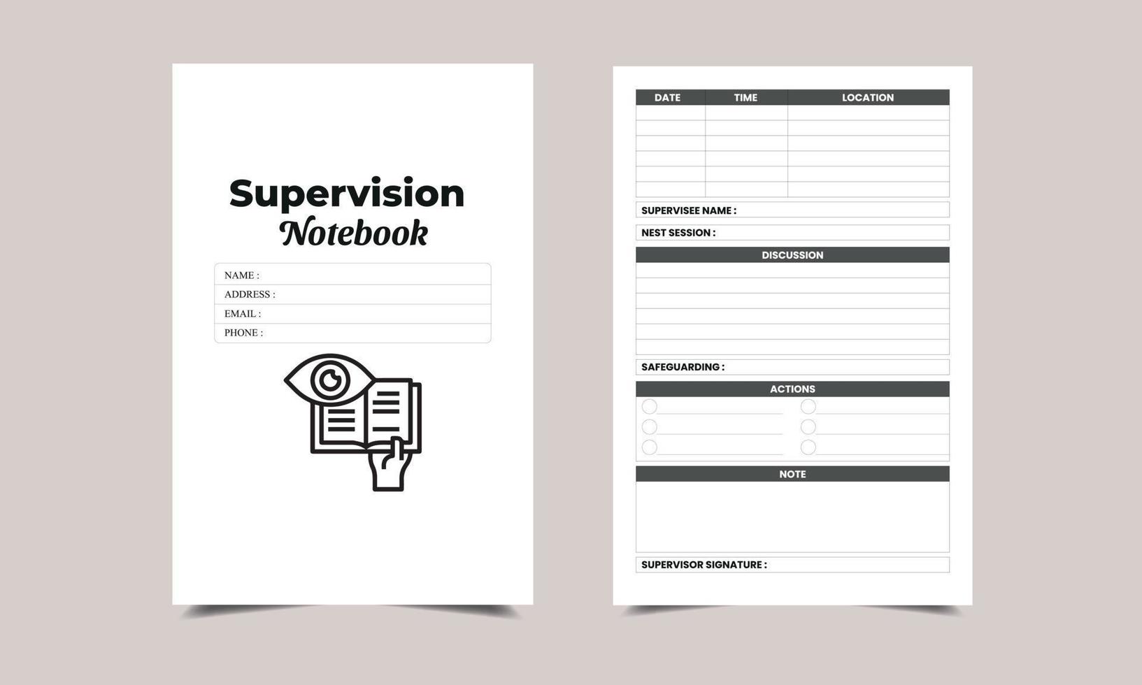 websupervision notebook kdp interiorismo. bitácora imprimible vector