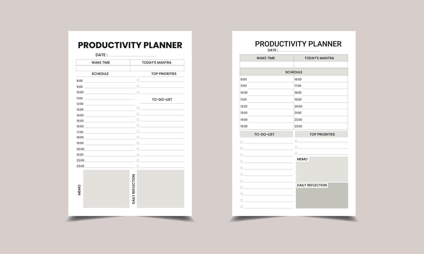 PRODUCTIVITY PLANNER for Low content KDP interior vector