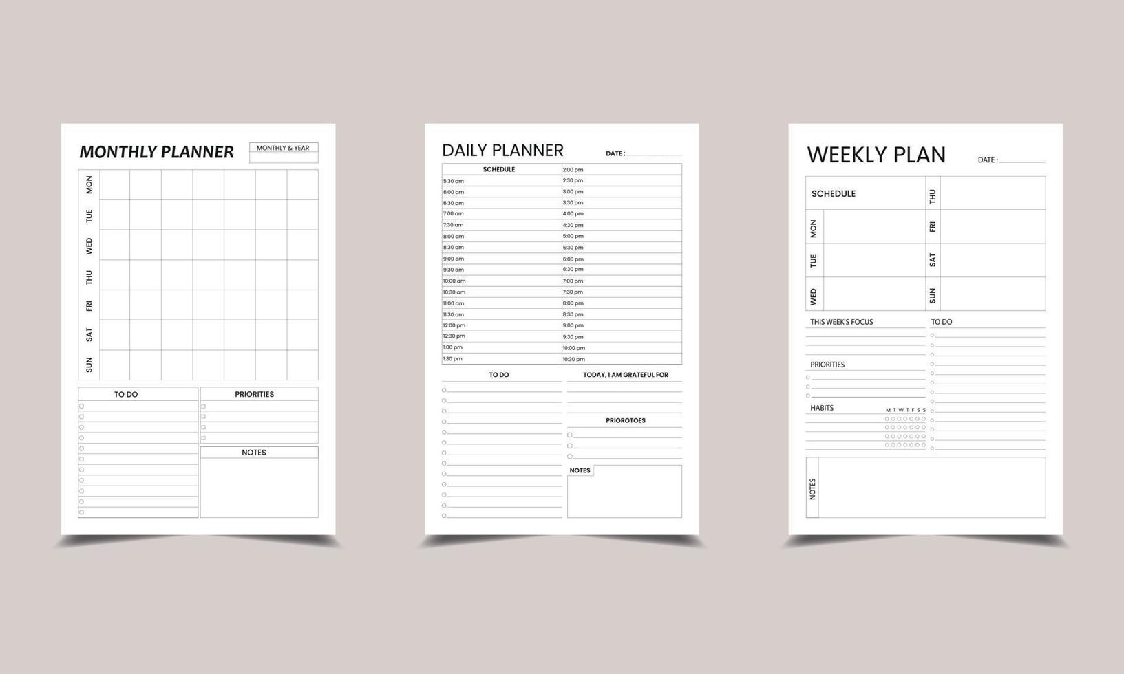 Daily, weekly, monthly planner template vector