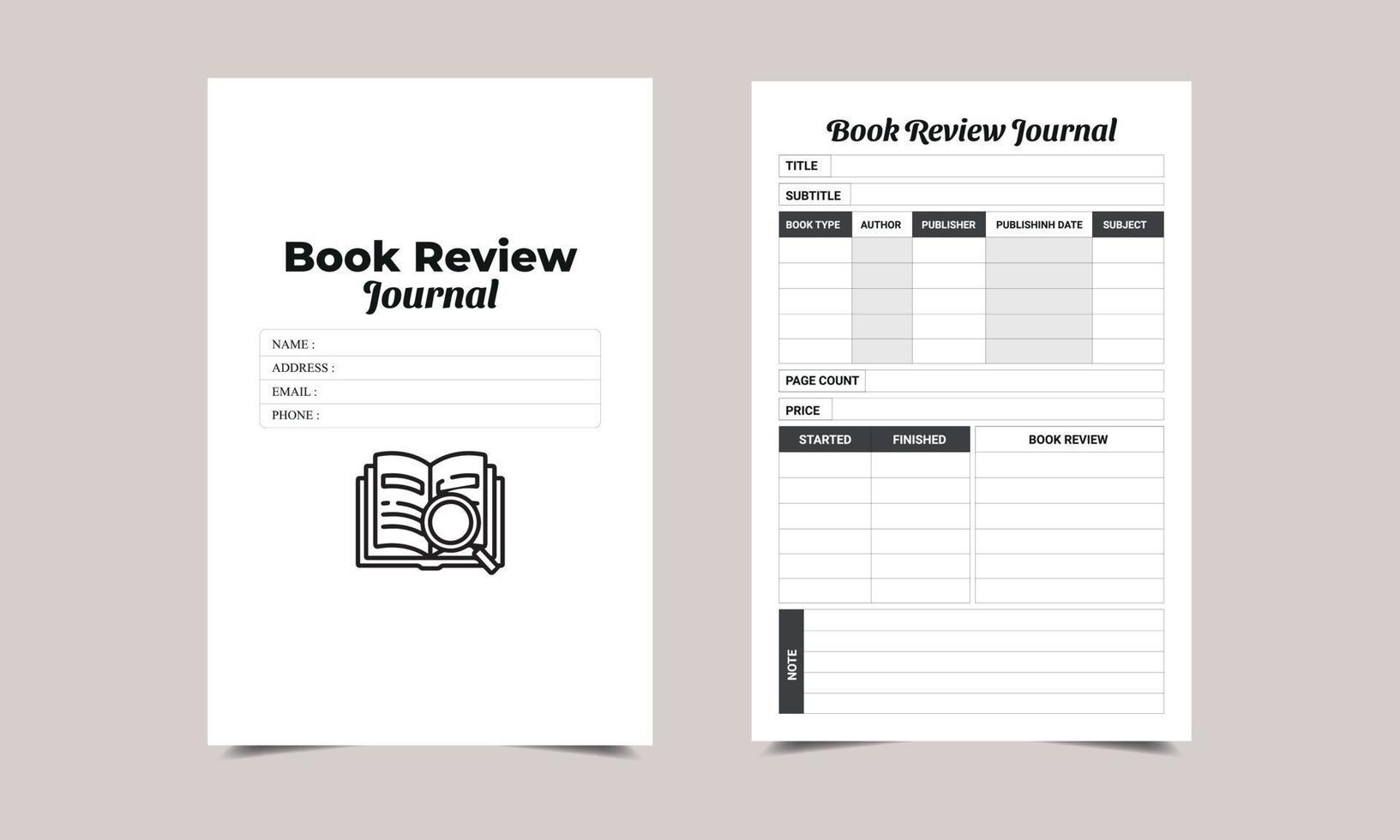 Book Review Journal KDP Interior design. Printable logbook vector