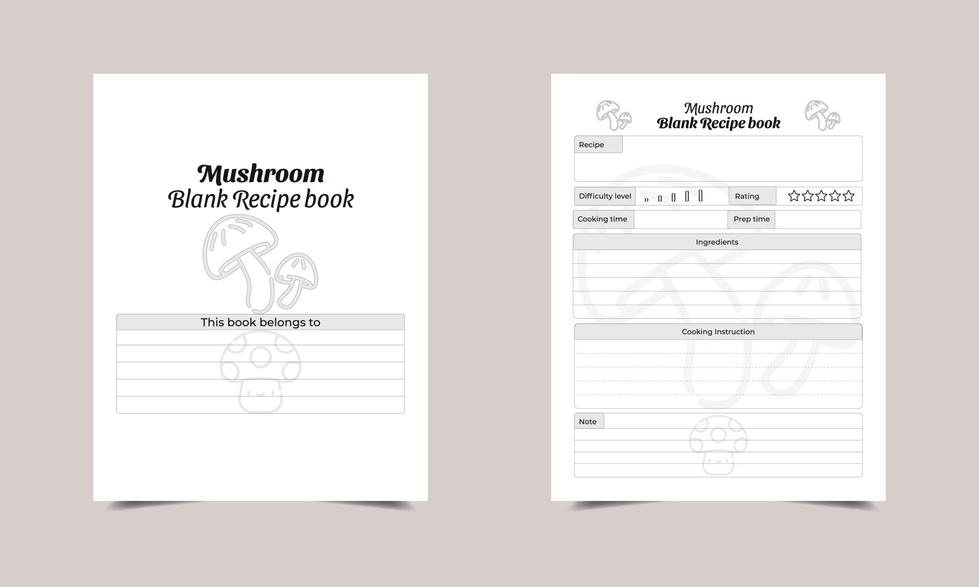 Blank recipe book template KDP Designs