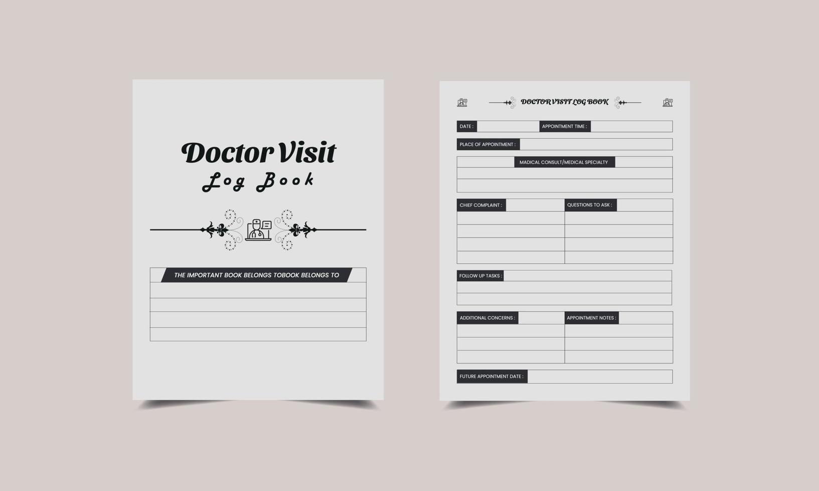 doctor visits log book KDP Interior design. Printable logbook, Medical Visit Log Book vector