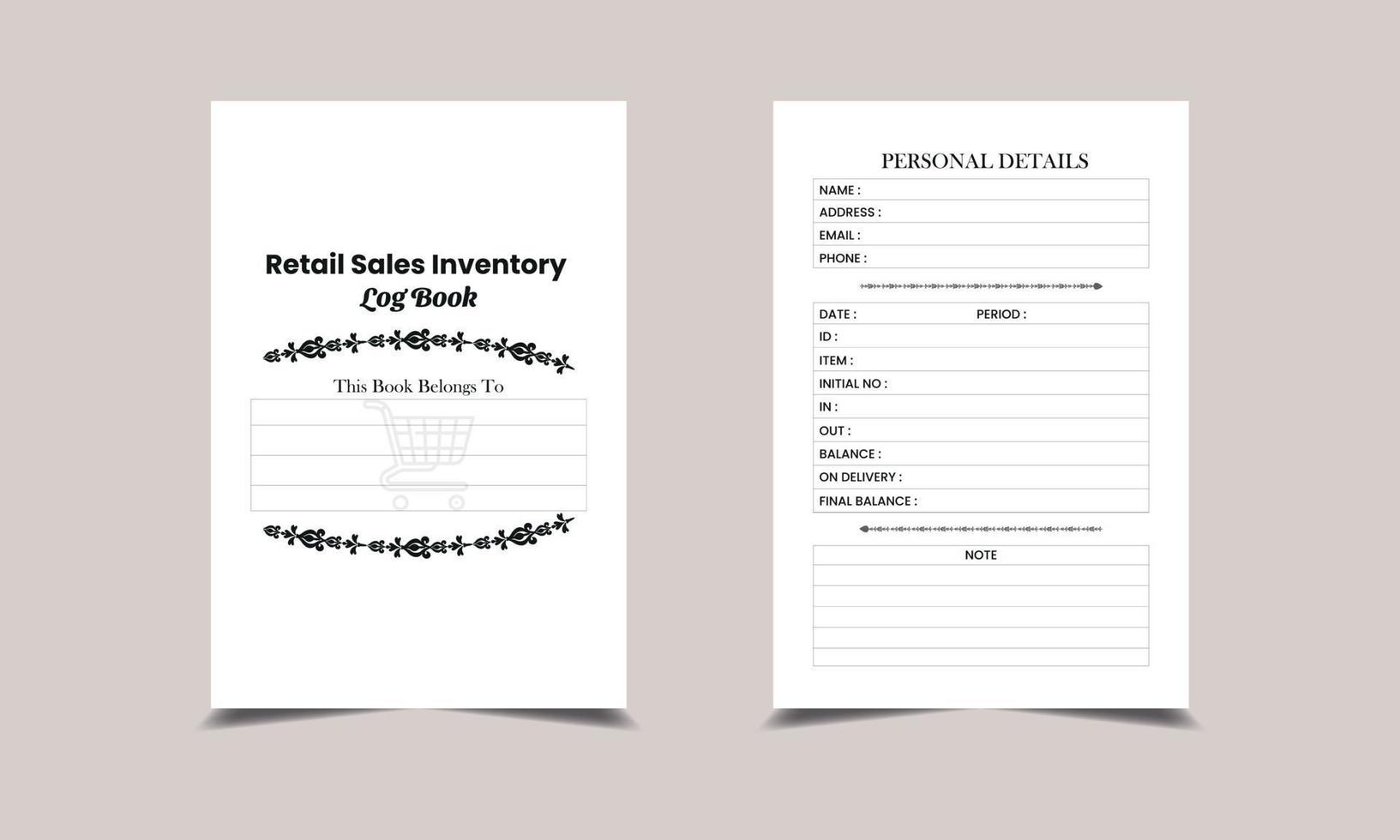 libro de registro de inventario de ventas minoristas kdp diseño de interiores. bitácora imprimible vector