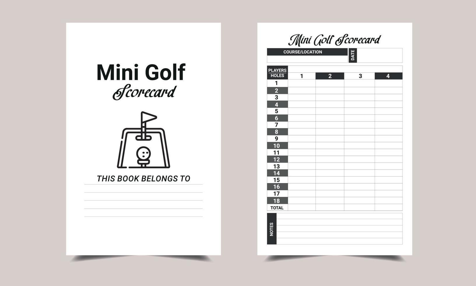 mini golf log book KDP Interior design. Printable logbook vector