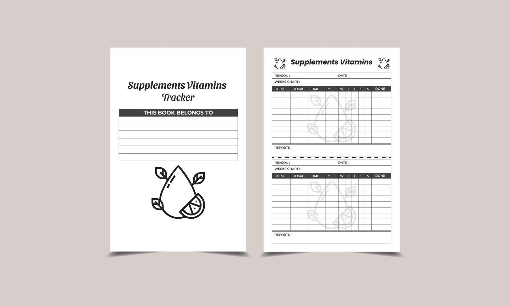 Supplements and Vitamins Tracker KDP Interior vector