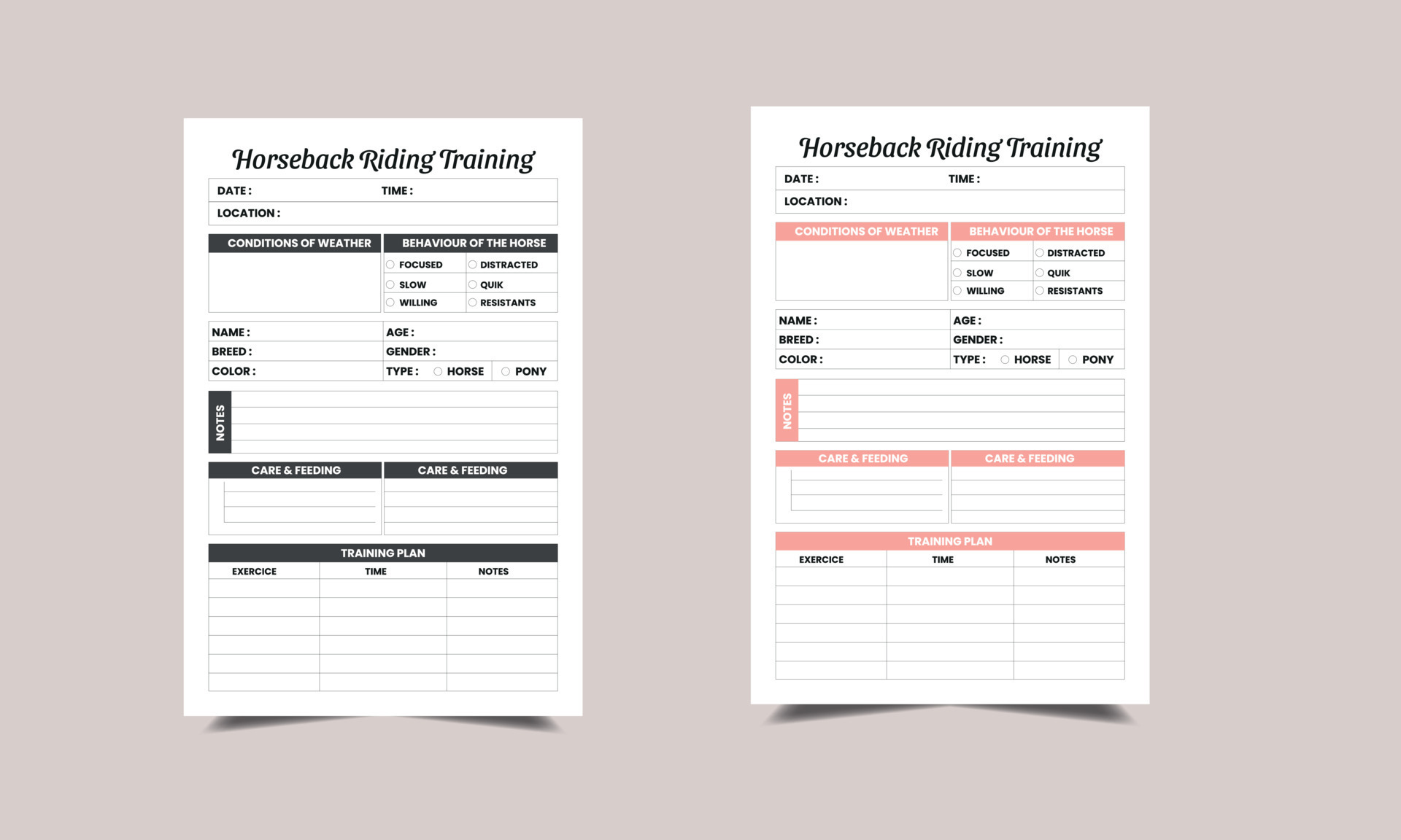 horseback riding training log book KDP Interior design. Printable