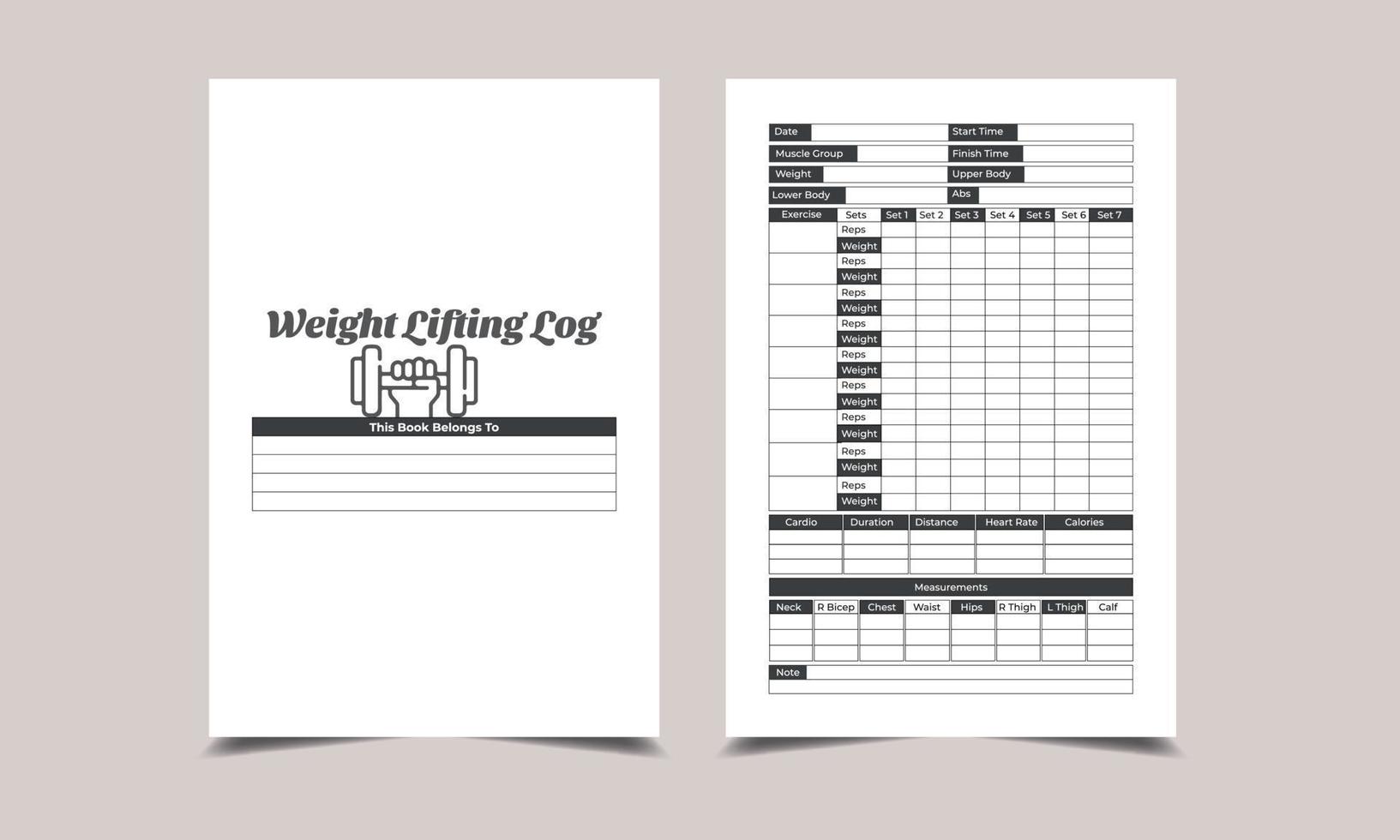 Weight Lifting Log Book. KDP Interior vector