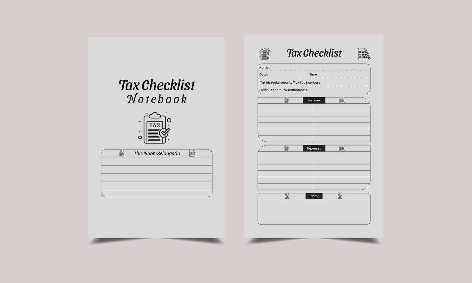 Tax Checklist log book KDP Interior vector