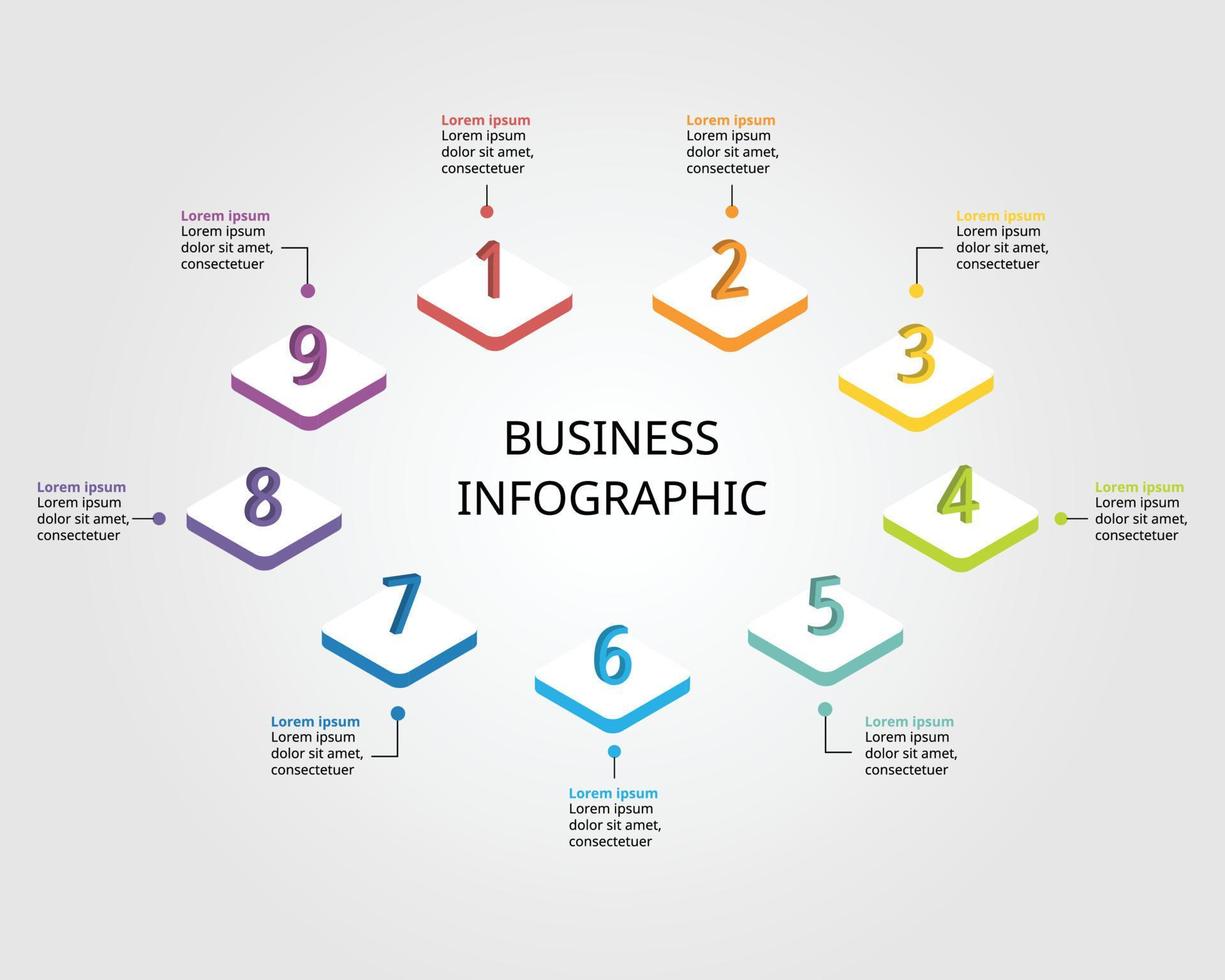 timeline with number template for infographic presentation template with 9 element for banner vector