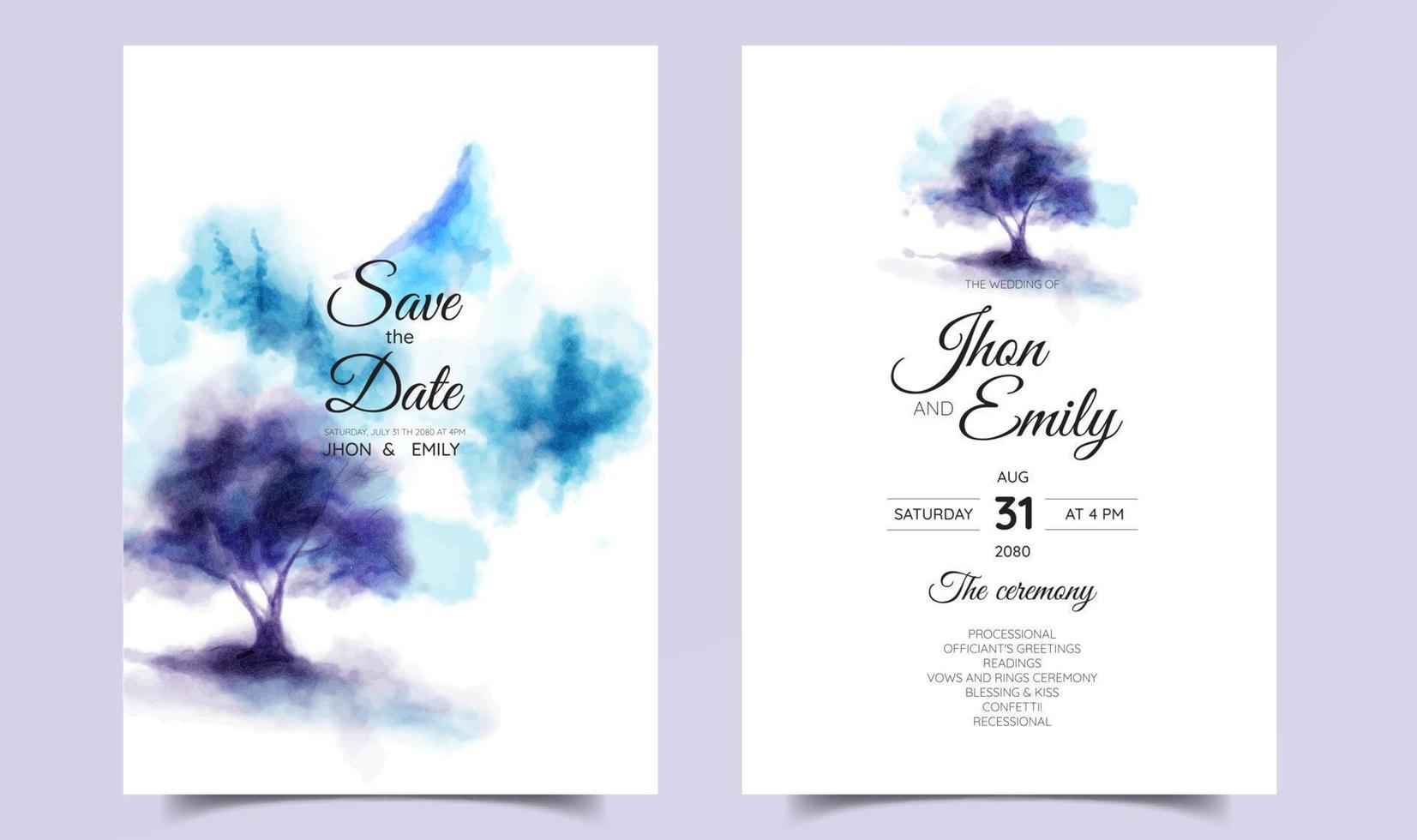 Beautiful mountain landscape watercolor background on wedding invitation vector