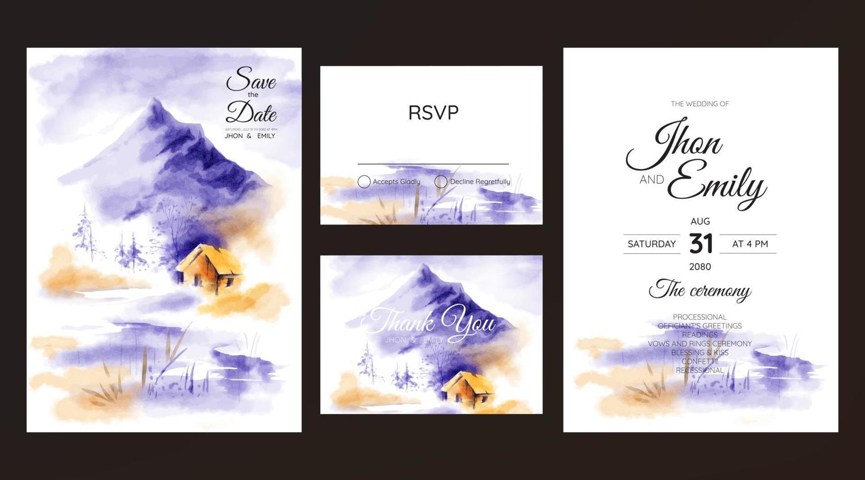 Rock mountain landscape watercolor background on wedding invitation vector