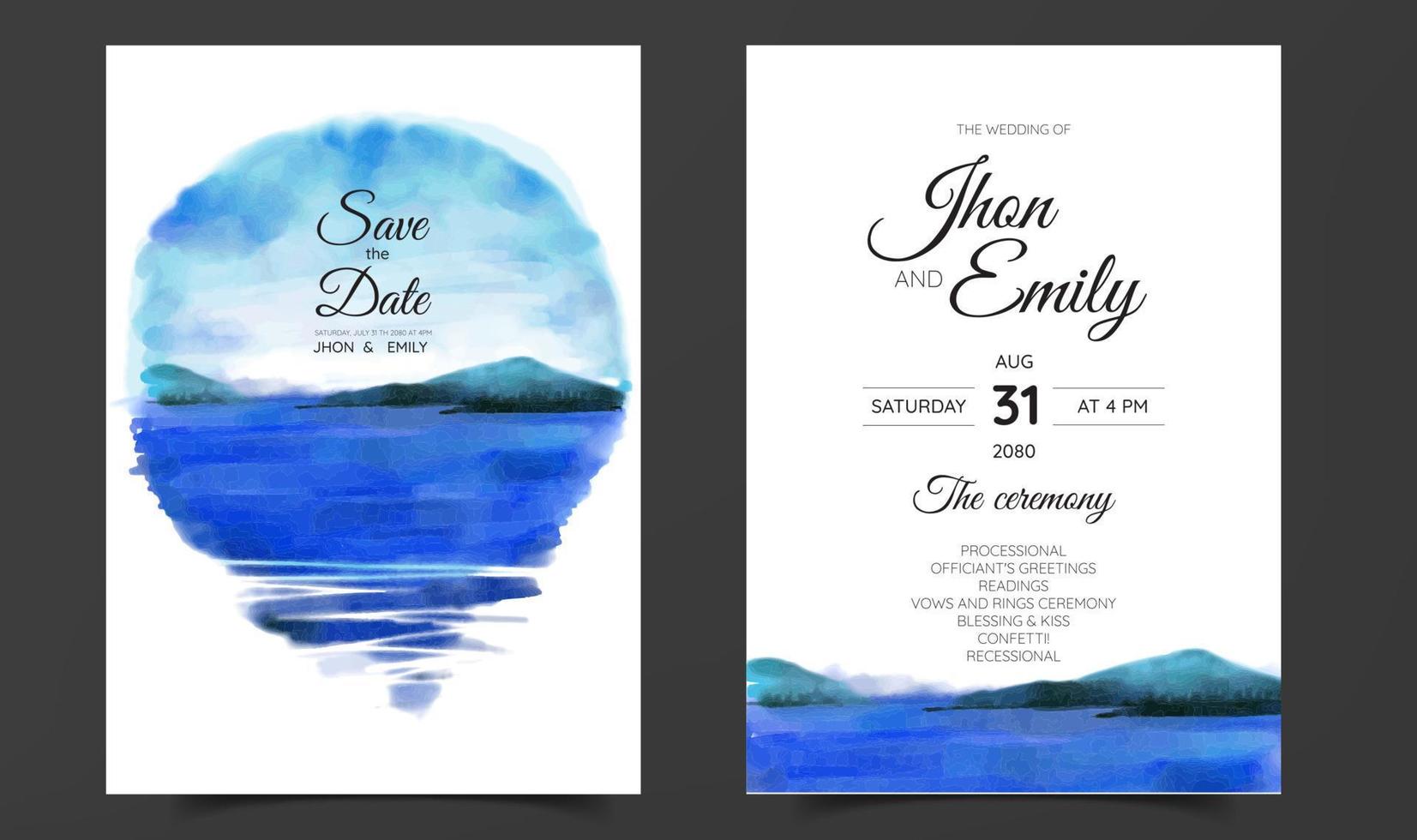 tarjetas de boda, invitación. diseño de estilo marino. fondo romántico de verano de boda en la playa vector